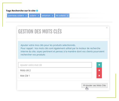 Gestion des mots cl du moteur de recherche interne dans plateforme ecommerce